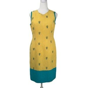 Address Maggy Yellow Green Pineapple Sleeveless Lined Dress Size 8